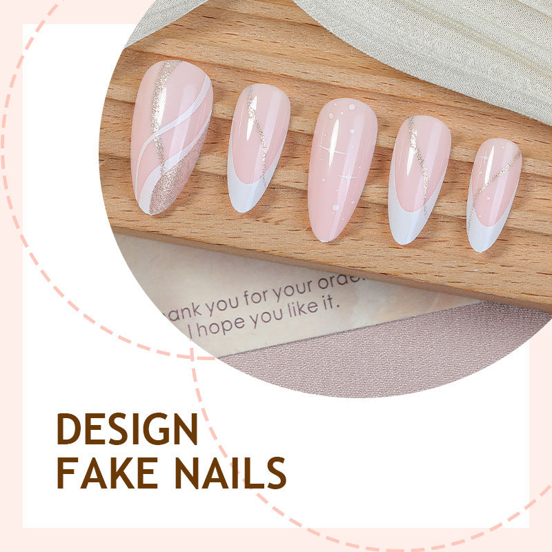 Artificial nail set with elegant marbled tips and glitter accents Stornfield