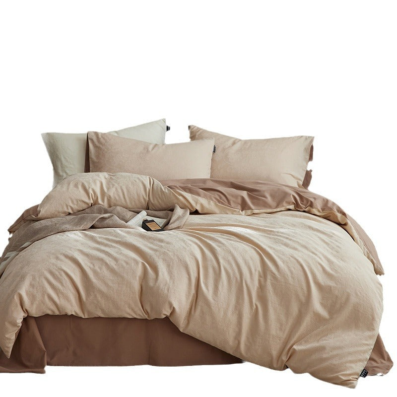 Premium Cotton Satin Duvet Cover Set with Subtle Jacquard Relief and Reversible Function