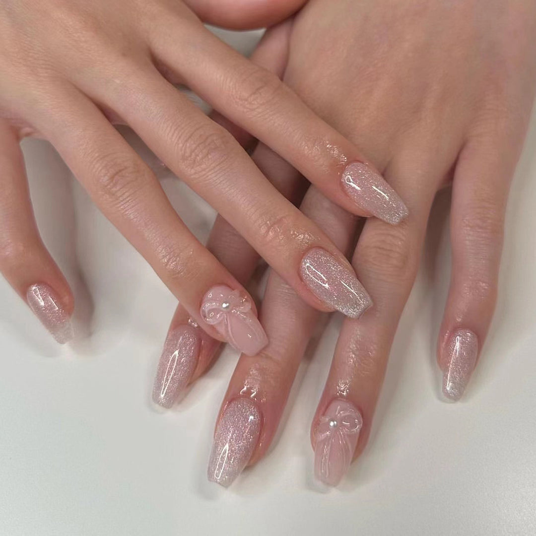 Artistic acrylic nails with glittering ombre design Stornfield