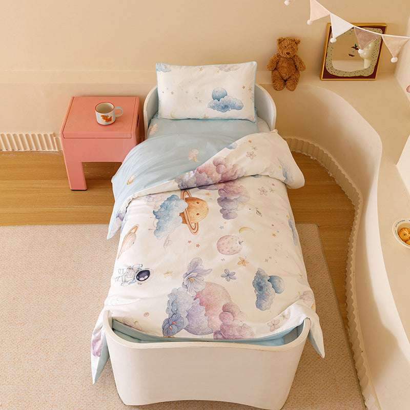 Toddler Cotton Duvet Cover and Pillowcase Set with Whimsical Space & Cloud Print