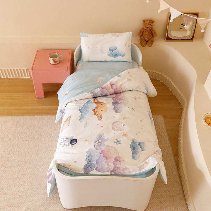 Toddler Cotton Duvet Cover and Pillowcase Set with Whimsical Space & Cloud Print