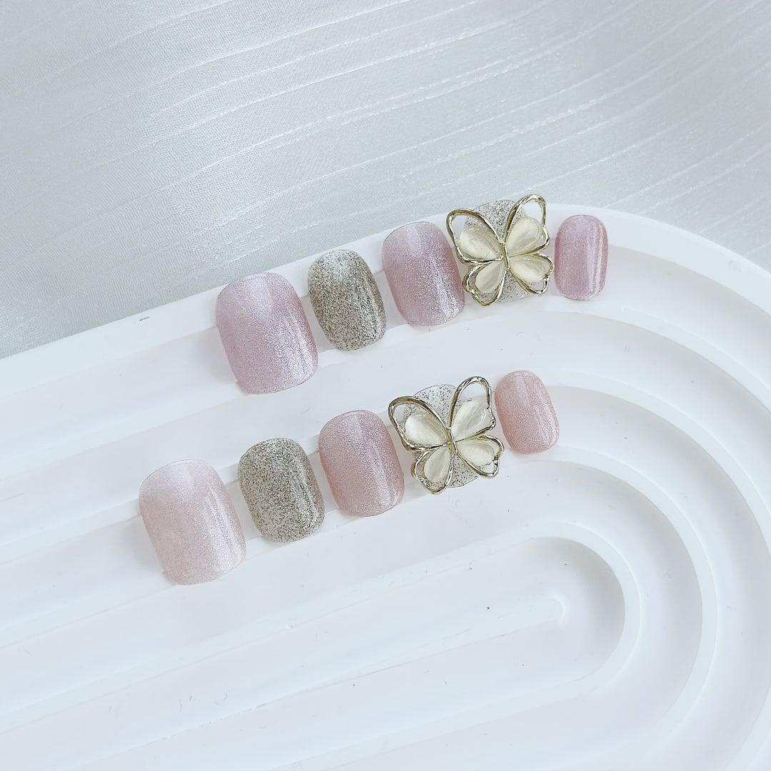 Decorative Press-On Nail Art Set with Butterfly Accent