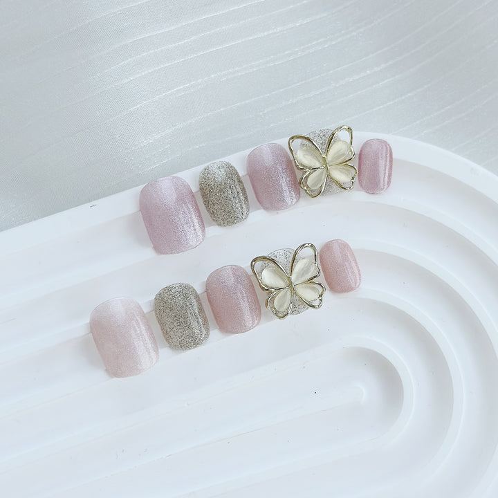 Decorative Press-On Nail Art Set with Butterfly Accent