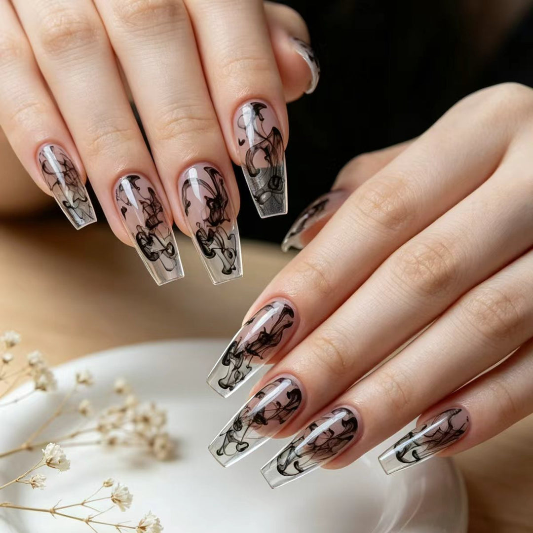 Artificial nails with modern transparent marble effect Stornfield