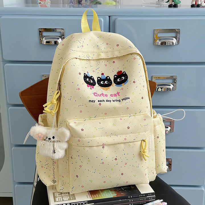 Cute Cat-Themed Multi-Pocket School Backpack