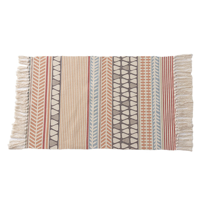 Handwoven cotton table runner with mandala jacquard and decorative fringes