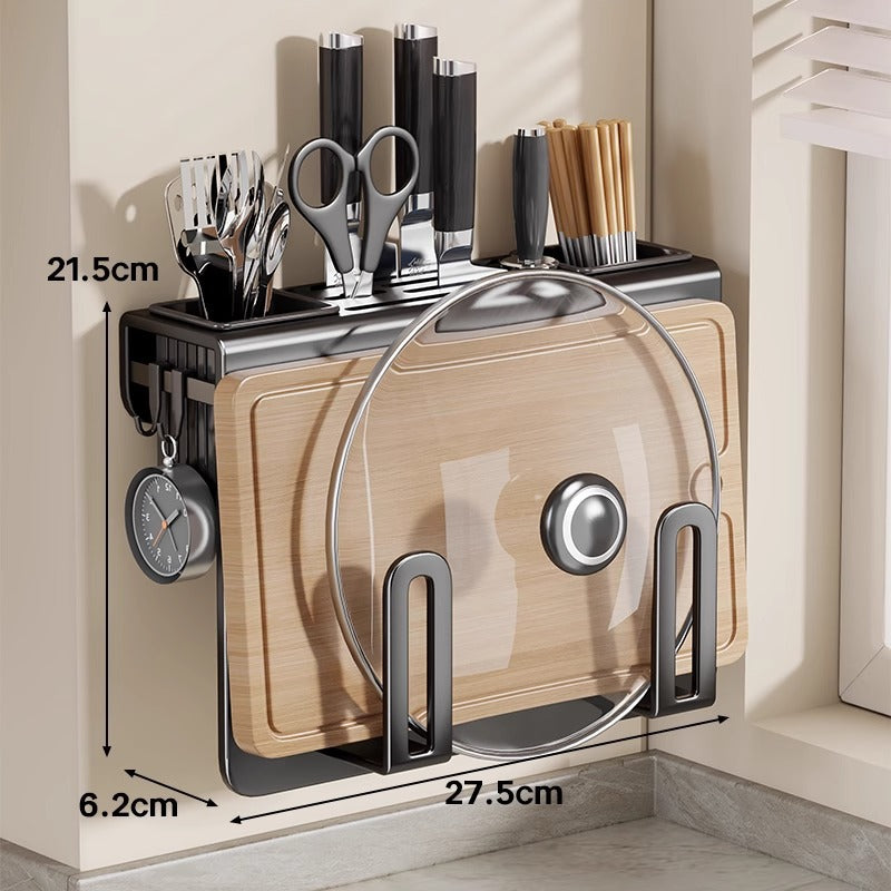 Wall-Mounted Stainless Steel Kitchen Cutting Board and Lid Organizer Rack
