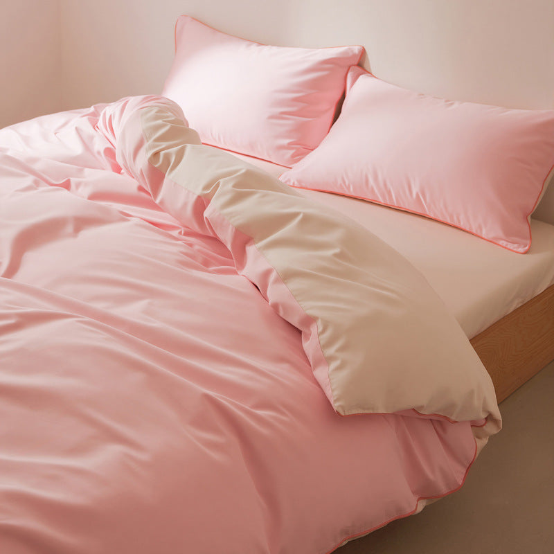 Cotton satin bedding set with fine contrast piping