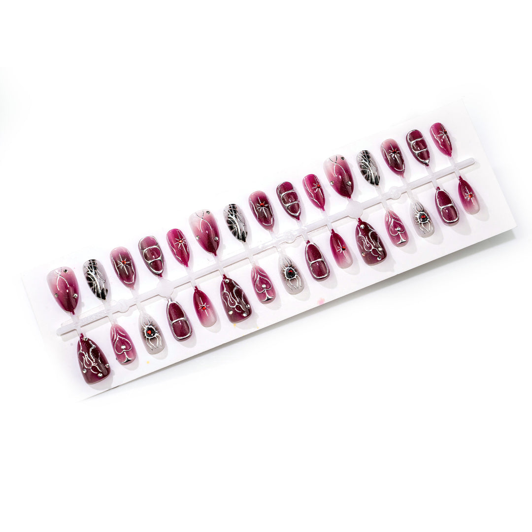 Premium Artistic Press-On Nail Art Set with Gothic Spider Design