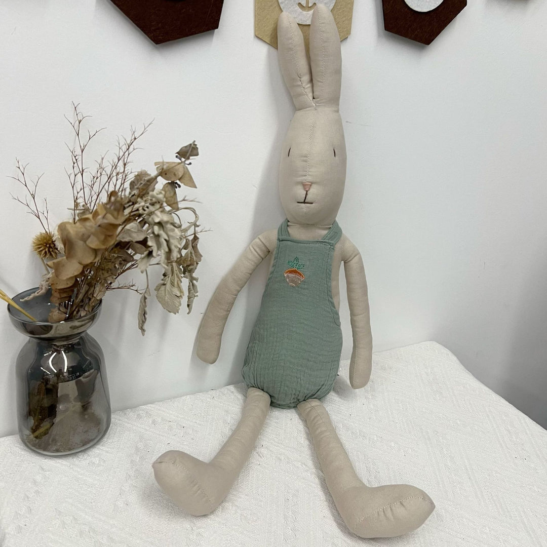 Soft Linen Bunny Doll Pair with Removable Vintage-Inspired Outfits