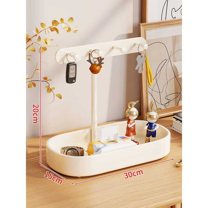 Wave-Top Vertical Jewelry and Key Organizer Tray with Multi-Hook Stand