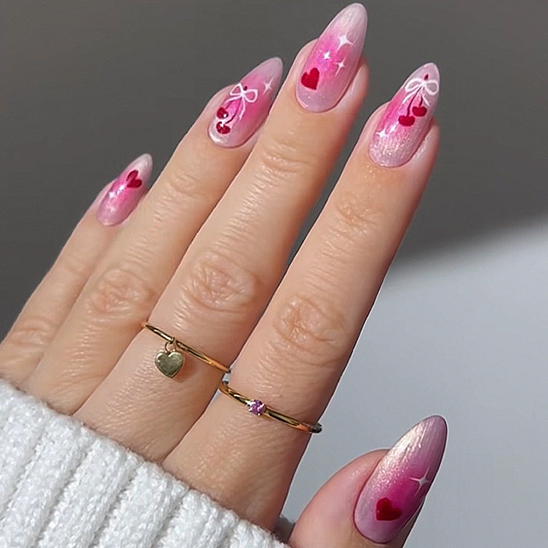 Charming Acrylic Press-On Nails Set with Heart and Bow Designs Stornfield