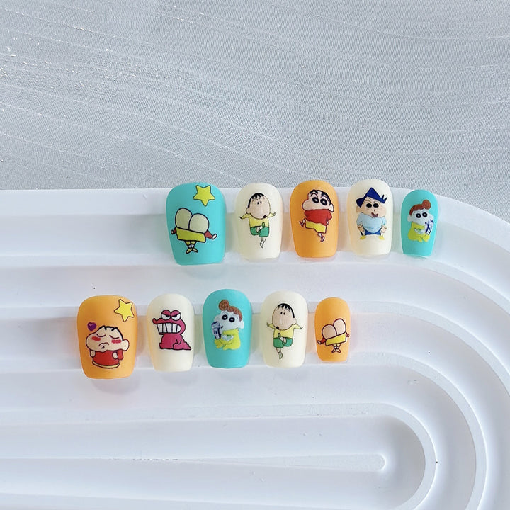 Artistic Press-On Nail Art Set with Heart and Celestial Designs