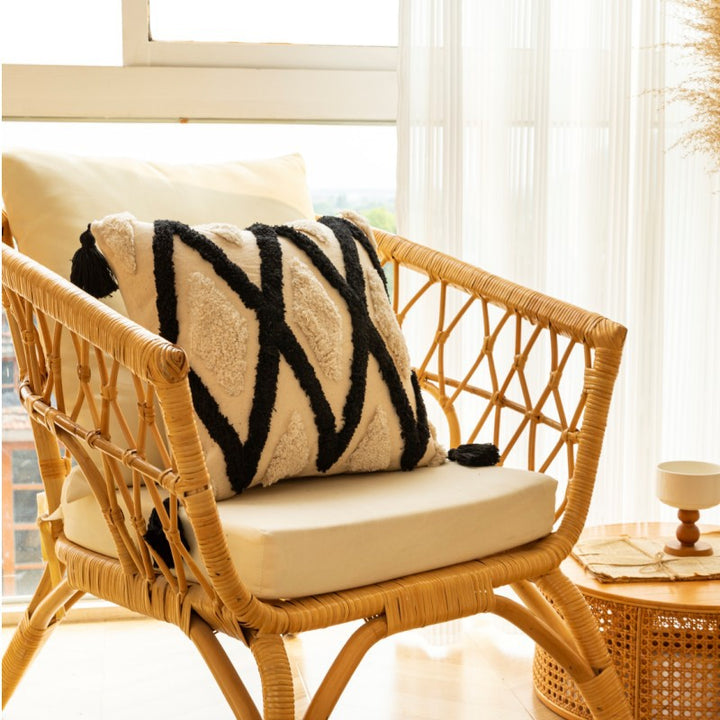 Boho Textured Tufted Diamond Throw Pillow with Tassel Corners and Removable Cover