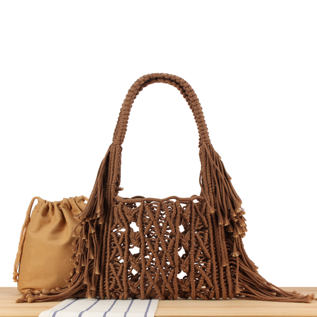 Macrame crossbody bag with fringes and inner pocket Stornfield