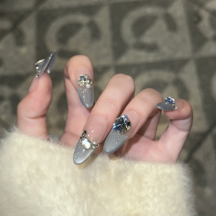 Decorative Stiletto Press-On Nails with Crystal Accents Stornfield