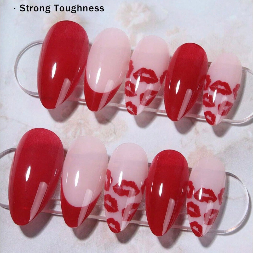 Artificial nail set with elegant kiss motif and glamorous finish Stornfield