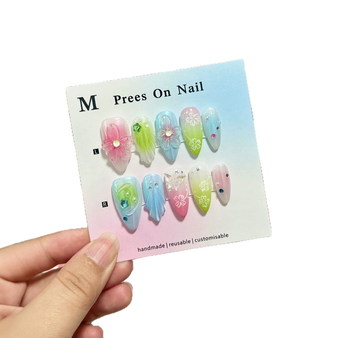 Handmade Floral Design Press-On Nails  1791772929