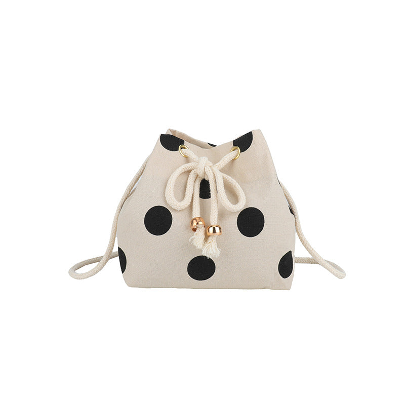 Casual Drawstring Dot Print Bucket Bag