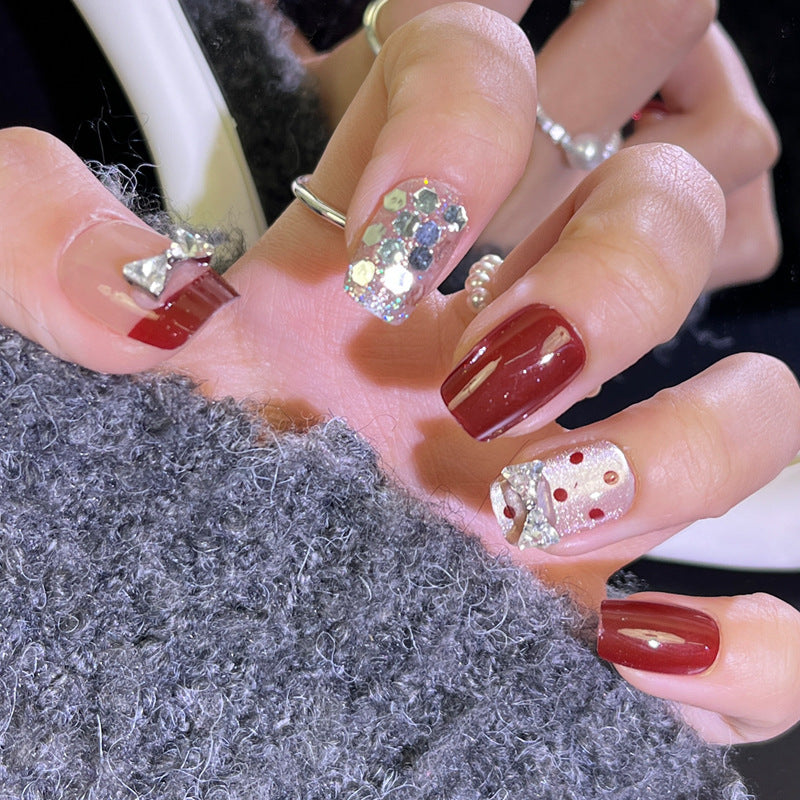 Decorative Press-On Nail Set with Bow and Glitter Stornfield