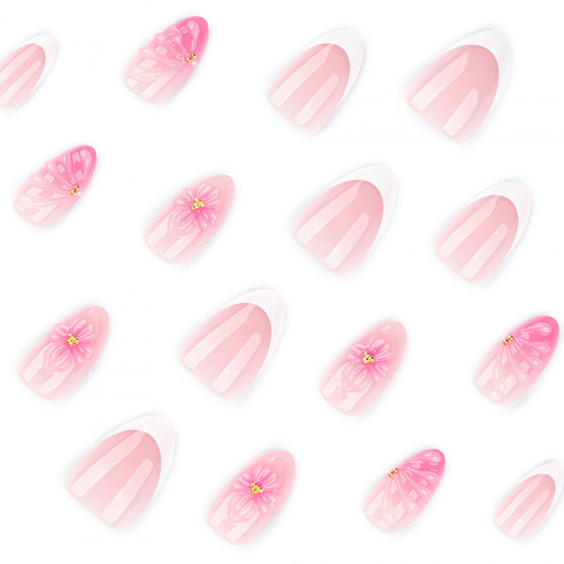 Artistic Floral Press-On Nail Art Set with Shell and Gem Accents Stornfield