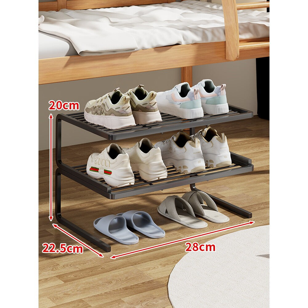 Compact Two-Level Slatted Under-Bed Shoe Organizer Rack