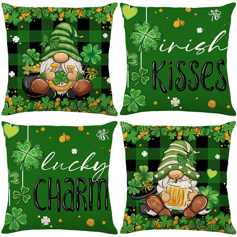 Shamrock Gnome Decorative Cotton-Linen Throw Pillow Covers Pack