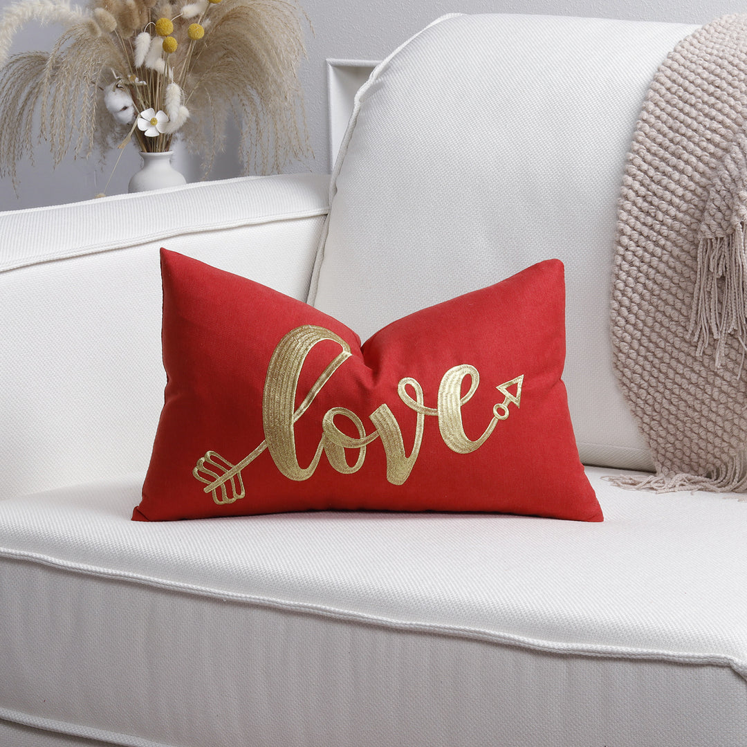 Square Decorative Pillow Cover with Fuzzy Heart Appliqué and Tassel Corners