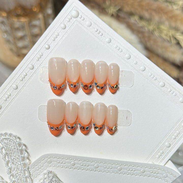 Decorative Press-On Nail Set with Rhinestone Accents Stornfield