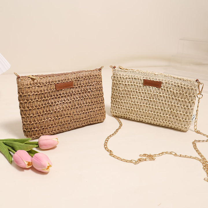 Handcrafted Shoulder Bag Made of Durable Straw Material with Gold Chain Stornfield