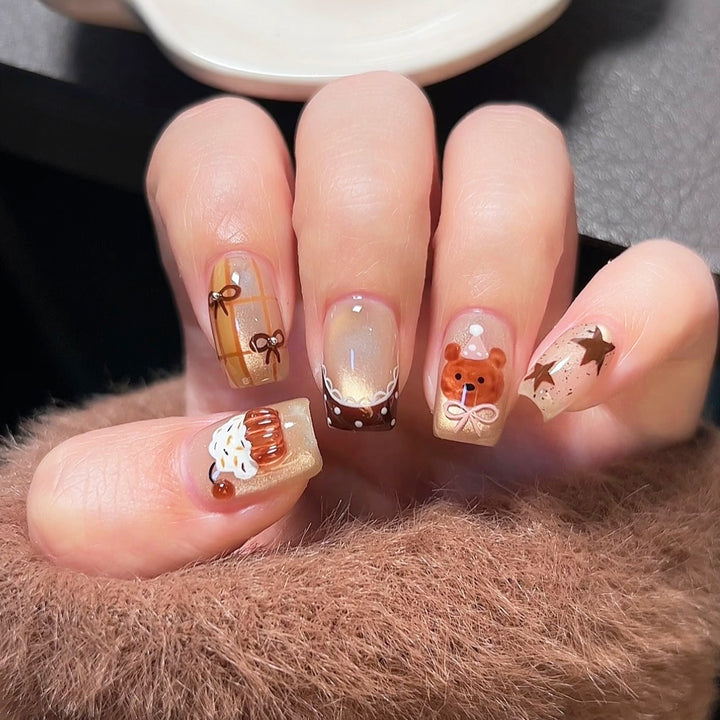 Decorative Press-On Nail Art Set with Holiday-Themed Designs