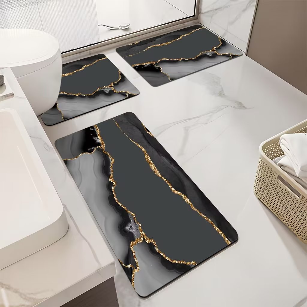 Luxurious Marble Pattern Bath Mat Set Stornfield