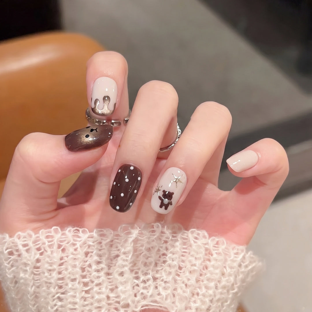 Whimsical Animal-Themed Press-On Nail Art Set Stornfield