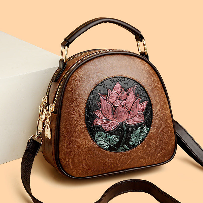 Artistic Floral Embossed Handbag