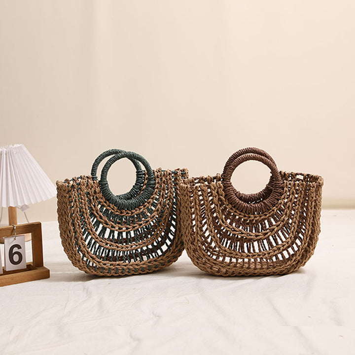Handcrafted basket bag with stylish ring handle Stornfield