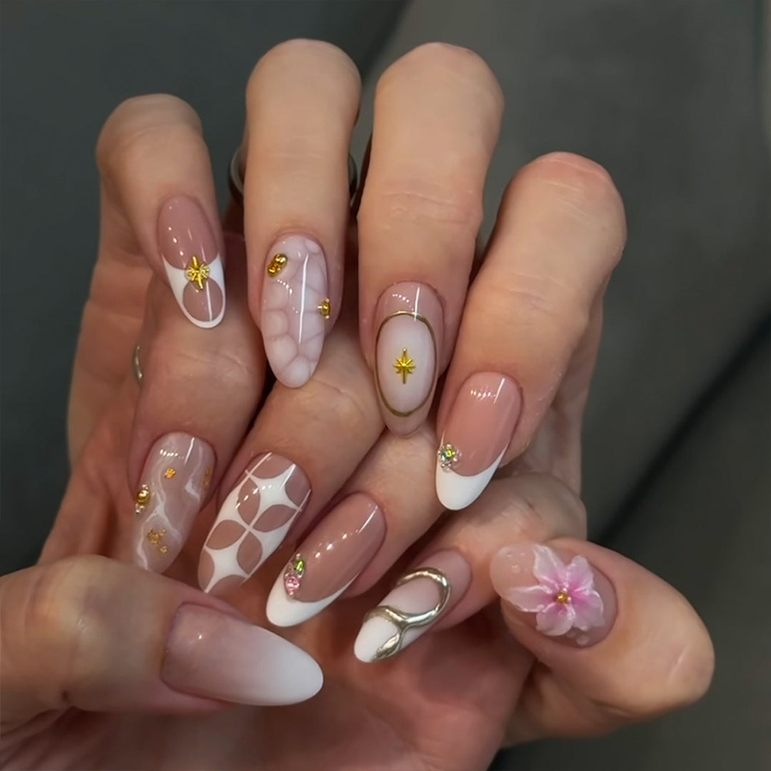 Artificial nails with luxurious 3D decorations and creative designs Stornfield
