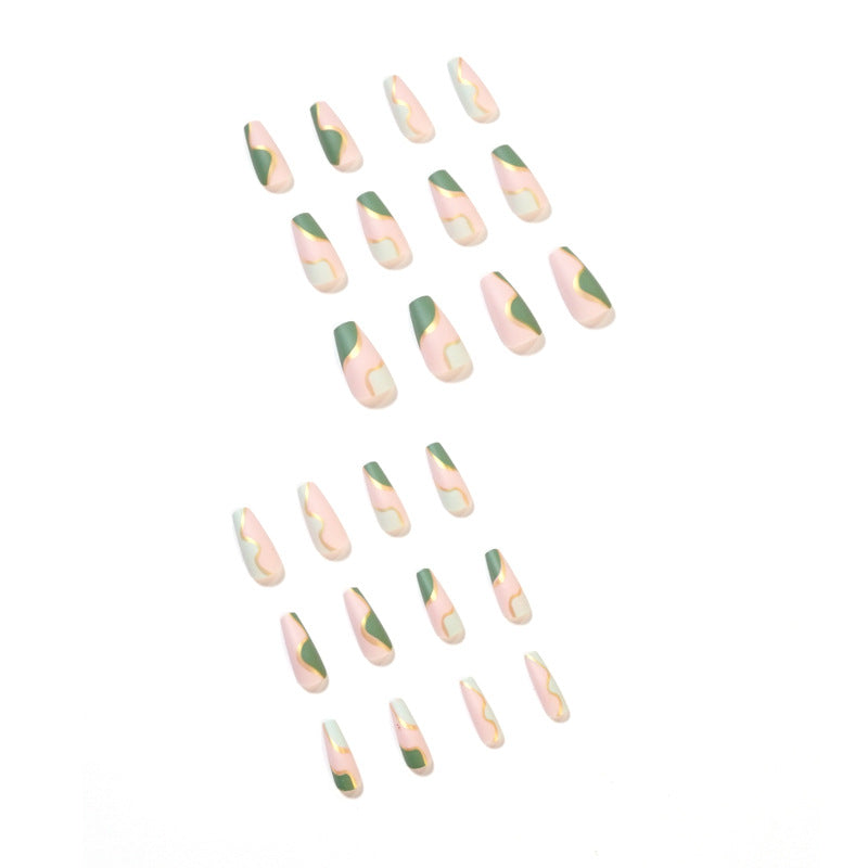 Artful Nail Extensions with Elegant Gold Decoration Design Stornfield