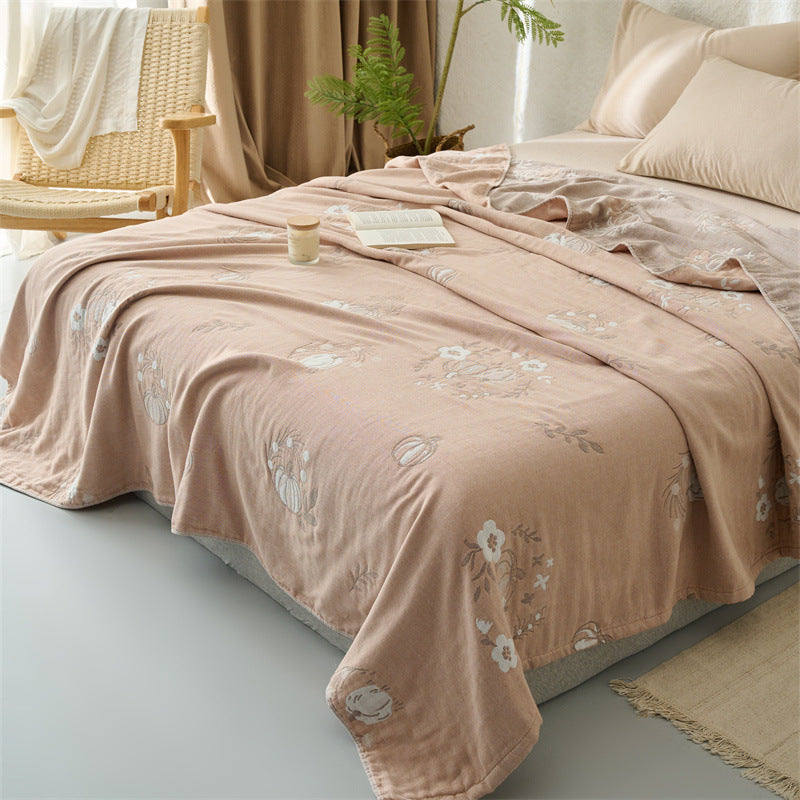 Light cotton throw blanket with floral rose print