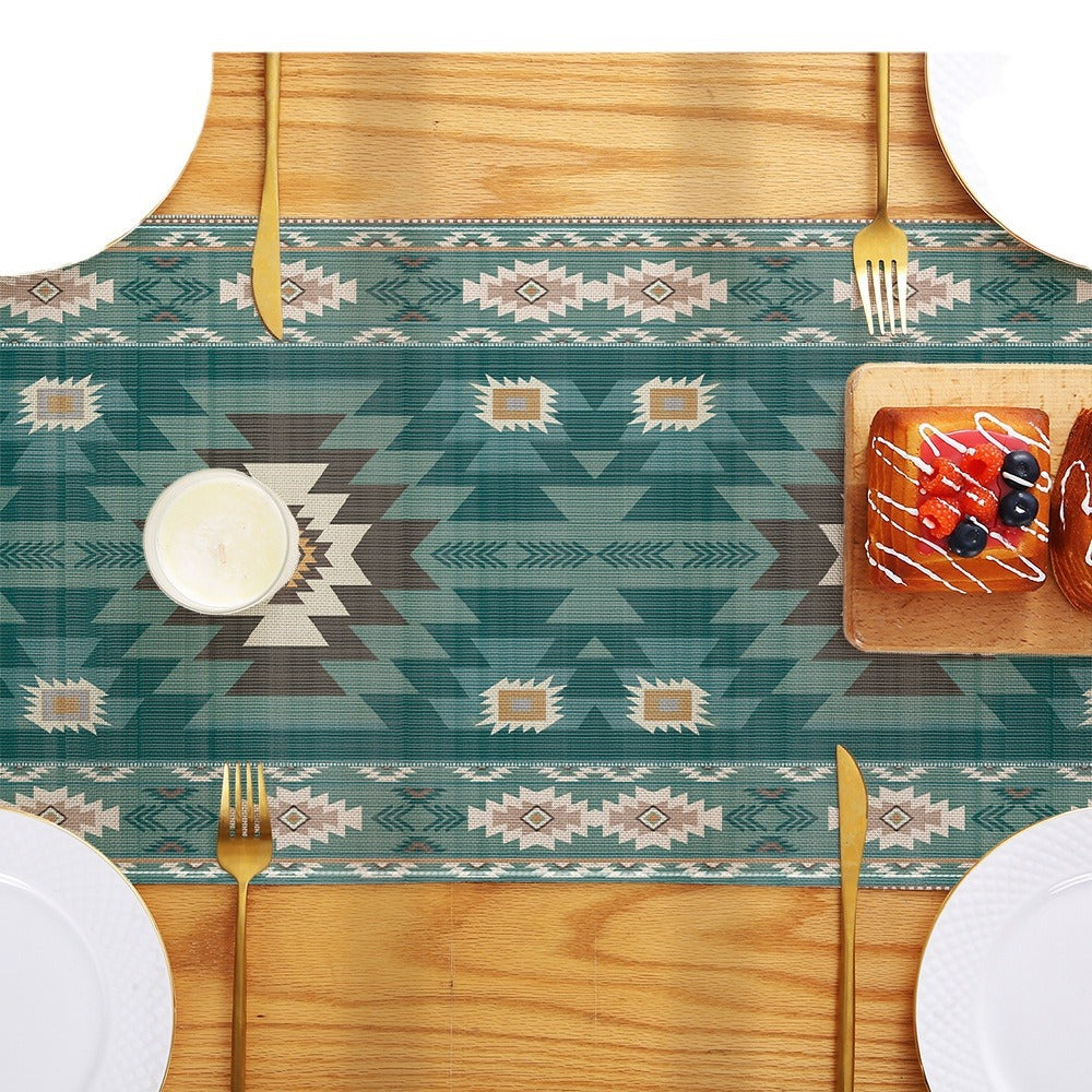 Southwestern Pattern Cotton-Linen Table Runner with Aztec Geometric Print