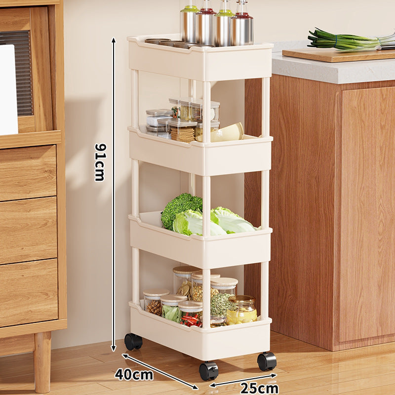Four-Tier Slim Rolling Kitchen Storage Cart with Deep Trays and Locking Casters