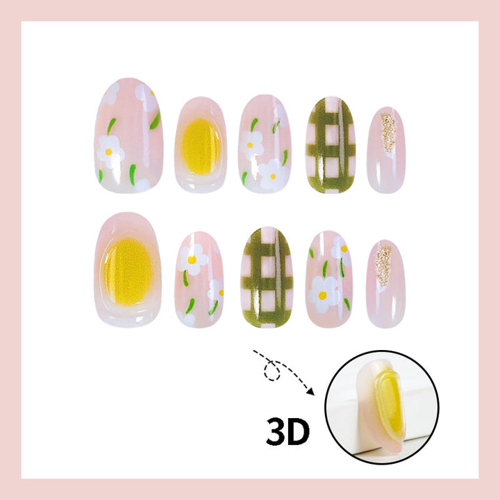 Acrylic nail set with floral and geometric patterns Stornfield
