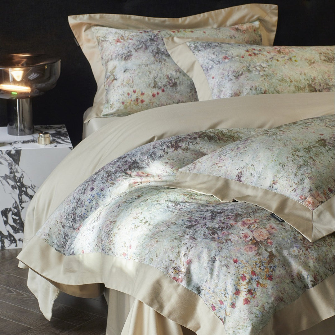 Reversible Watercolor Floral Sateen Duvet Cover Set with Satin Trim