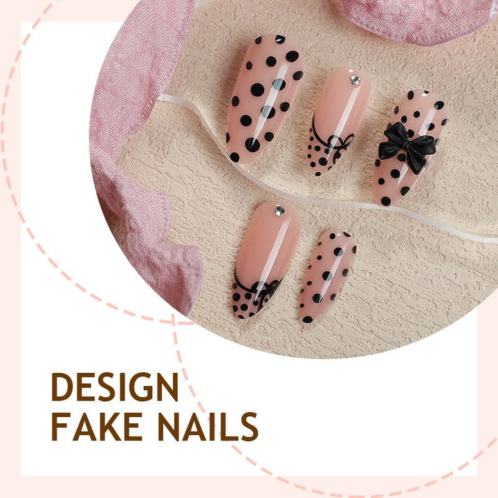 Nail art set with elegant polka dot and bow motifs Stornfield