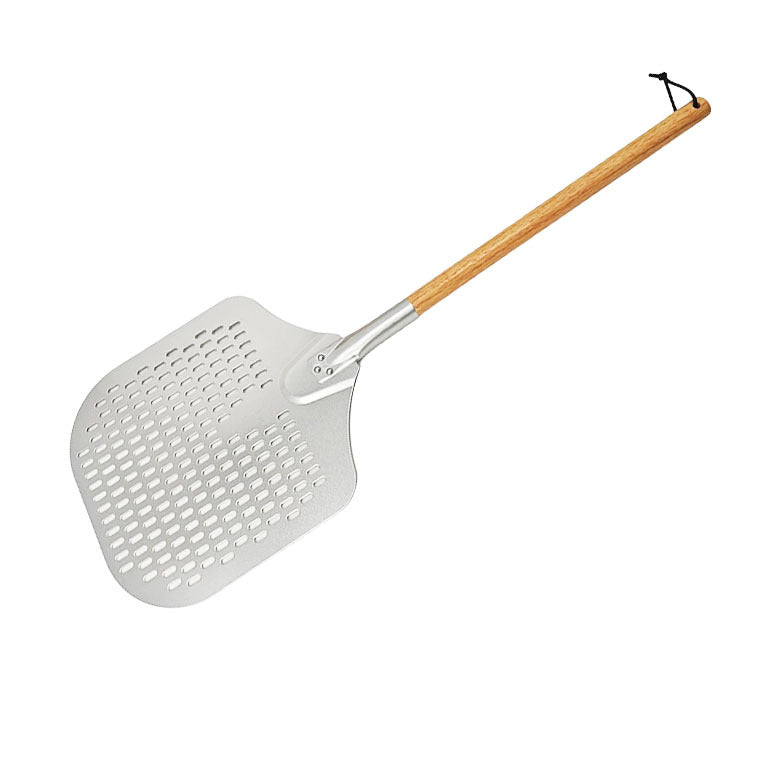long-handled perforated pizza peel set with wooden handle stainless steel cutter and triangle server Stornfield