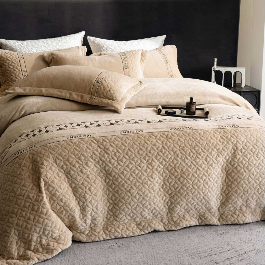 Plush Quilted Velvet Luxury Duvet Cover Set with Decorative Shams