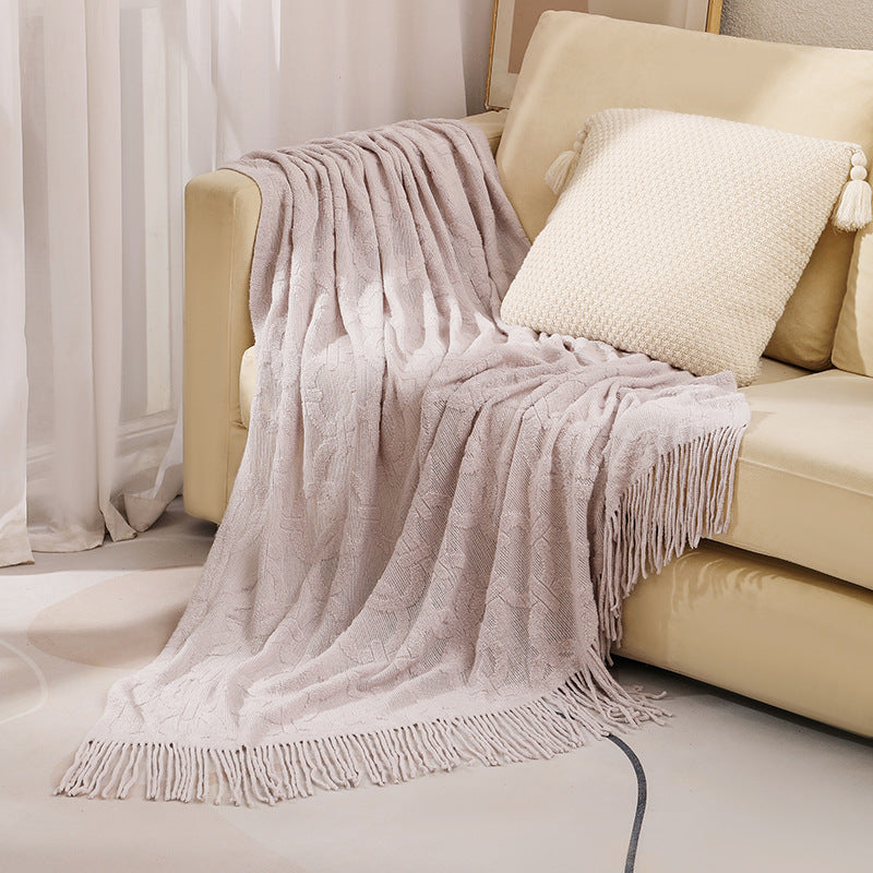 Cozy Textured Fringe Throw Blanket