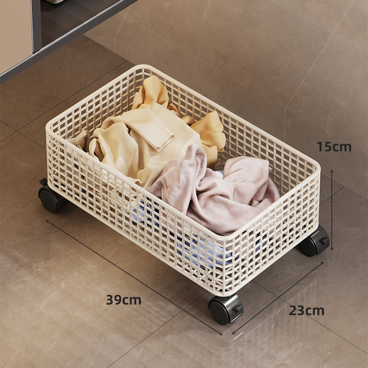 Under-Cabinet Low-Profile Rolling Mesh Storage Crate with Four Swivel Locking Casters