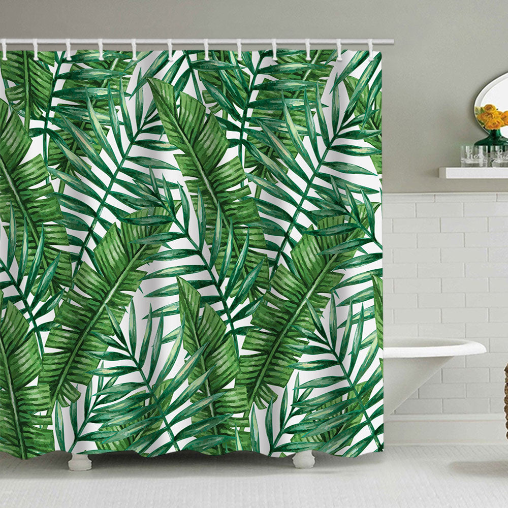 Tropical Leaf Print Shower Curtain Stornfield