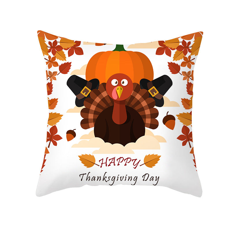 Square Removable Linen-Blend Thanksgiving Pumpkin Watercolor Throw Pillow Cover
