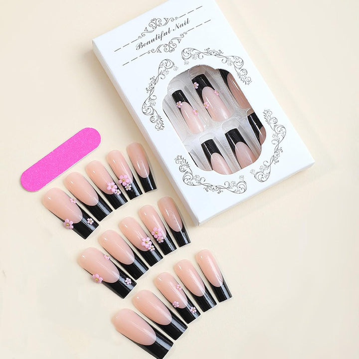 Artificial nail set with elegant flower applications Stornfield